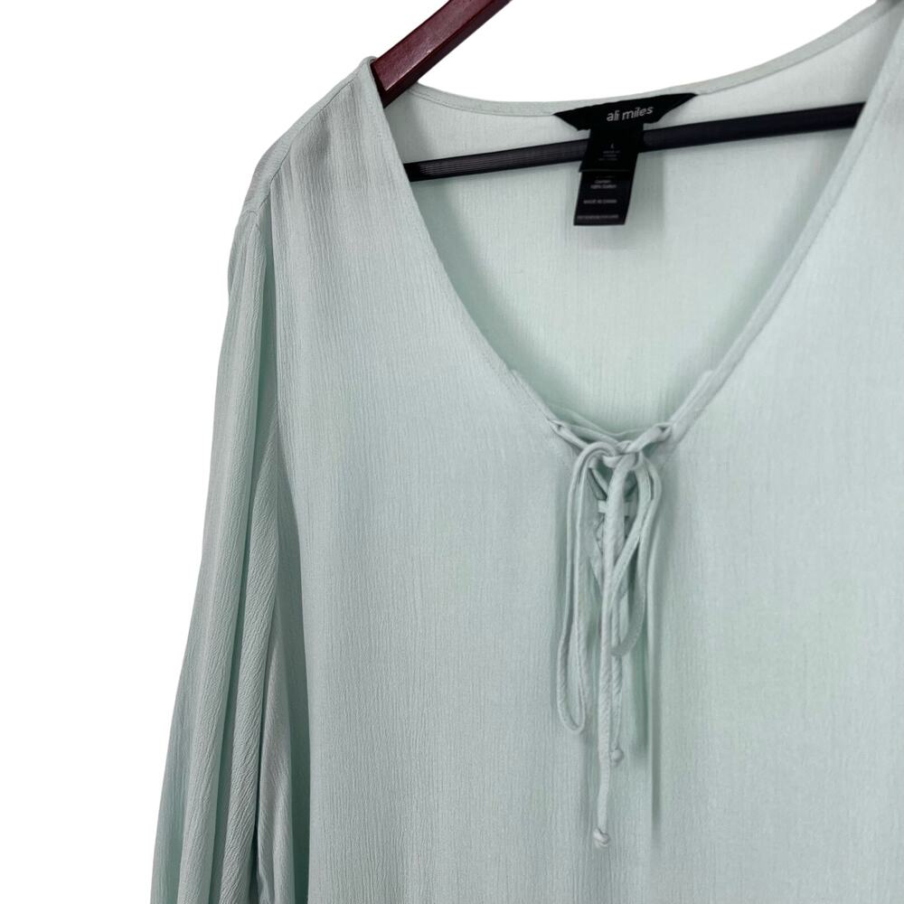 Ali Miles Sz Large Seafoam Green Long Sleeve Wearable Art Lace Blouse Shirt Top - Picture 4 of 9